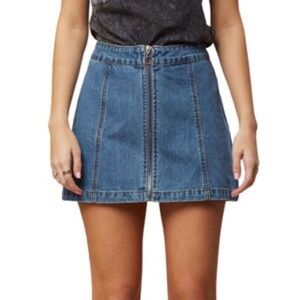 Altar’d state high rise a-line zipper front denim jean mini skirt fall cute XS